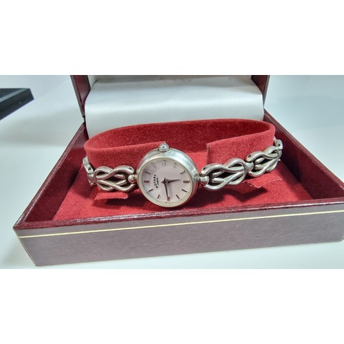 340 - Hallmarked 925 sterling silver ladies rotary watch in its original rotary box case and strap are ste... 