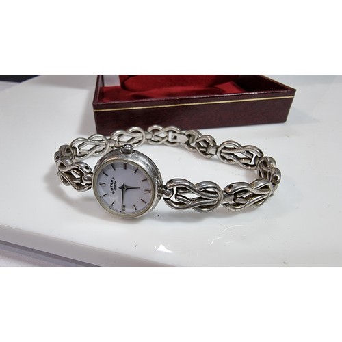 340 - Hallmarked 925 sterling silver ladies rotary watch in its original rotary box case and strap are ste... 