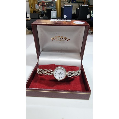 340 - Hallmarked 925 sterling silver ladies rotary watch in its original rotary box case and strap are ste... 