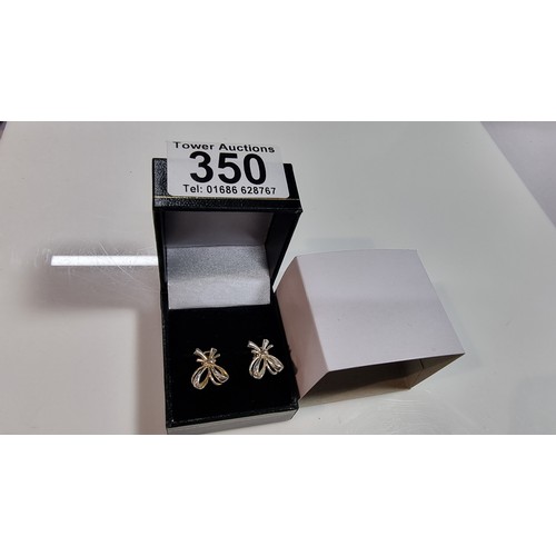 350 - Pair of pretty 925 silver bow formed clip on earrings in clean condition marked 925 fitted in a good... 