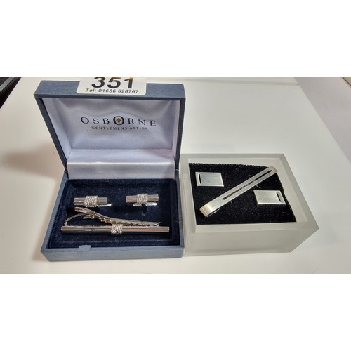 351 - 2x pairs of gentleman's tie clip and cufflinks sets in good unused condition