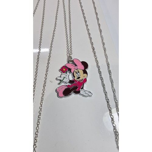 352 - Set of 5x Disney pendants all set on 18in 925 silver chains 2x pendants have clear gemstones all in ... 