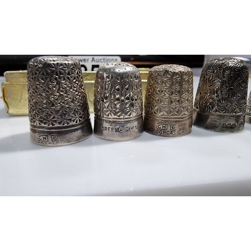 355 - 8x various hallmarked silver and white metal thimbles all in good condition with no holes one by Jam... 