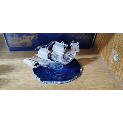 240 - Set of 3x handmade glass sculptures of 3x different ships by Mayflower Glass Collection. 1x ship is ... 