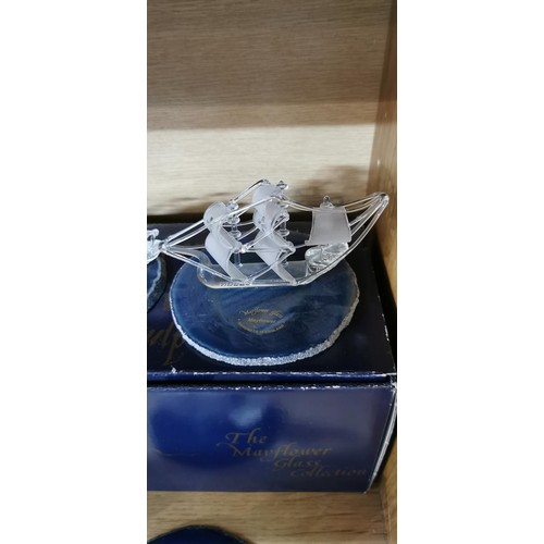 240 - Set of 3x handmade glass sculptures of 3x different ships by Mayflower Glass Collection. 1x ship is ... 