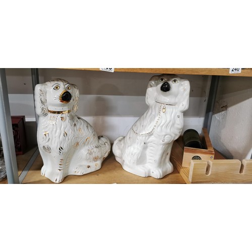 241 - Pair of vintage white Staffordshire dogs in good overall condition. 1x is 36cm height and the other ... 