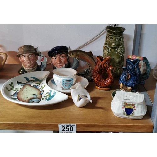 250 - Quantity of collectable fish related china and ceramics inc 3x Royal Doulton Toby Jugs, 1920s Radfor... 