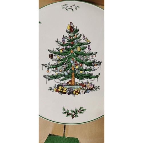 254B - Vintage Spode Cambered cake or gateaux plate (tray or platter) in Christmas Tree pattern S3324. Meas... 