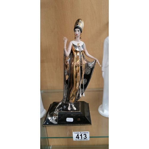 413 - 3x good quality lady figurines, 1x in porcelain - limited edition Erte Isis Franklin Mint Goddess fi... 