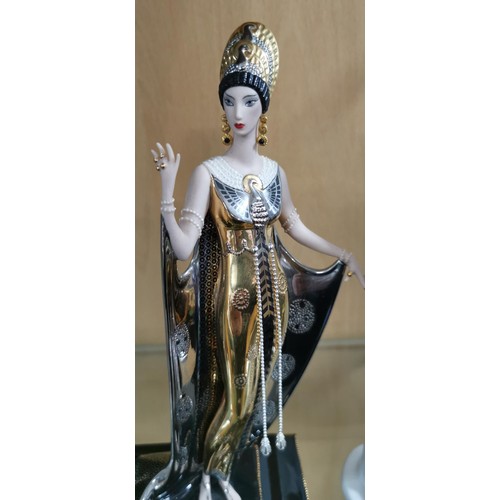 413 - 3x good quality lady figurines, 1x in porcelain - limited edition Erte Isis Franklin Mint Goddess fi... 