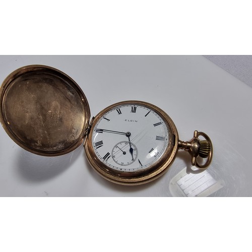 365 - Vintage Elgin USA heavy gold plated full hunter pocket watch with a 20 year guarantee to the case th... 