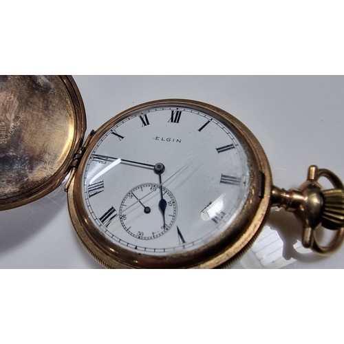 365 - Vintage Elgin USA heavy gold plated full hunter pocket watch with a 20 year guarantee to the case th... 