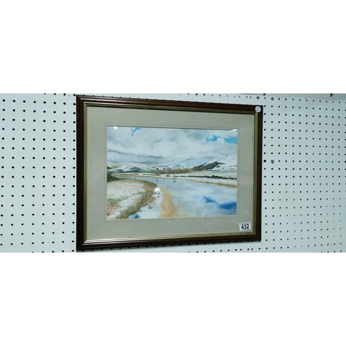 432 - Framed and glazed signed original watercolour of a winter lake scene signed by the artist - Terram. ... 