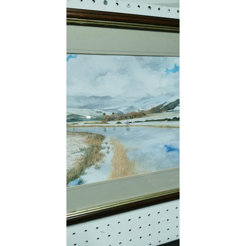 432 - Framed and glazed signed original watercolour of a winter lake scene signed by the artist - Terram. ... 