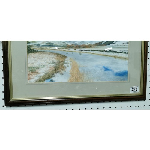 432 - Framed and glazed signed original watercolour of a winter lake scene signed by the artist - Terram. ... 