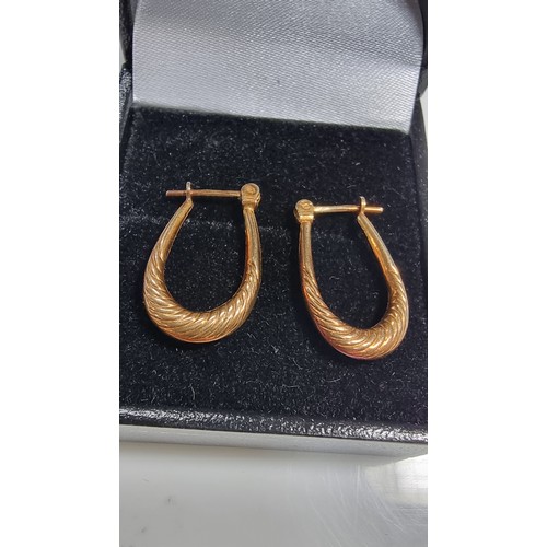 368 - Pair of 9ct rose gold horseshoe hoop earrings in excellent clean condition total weight of 1.1g fitt... 