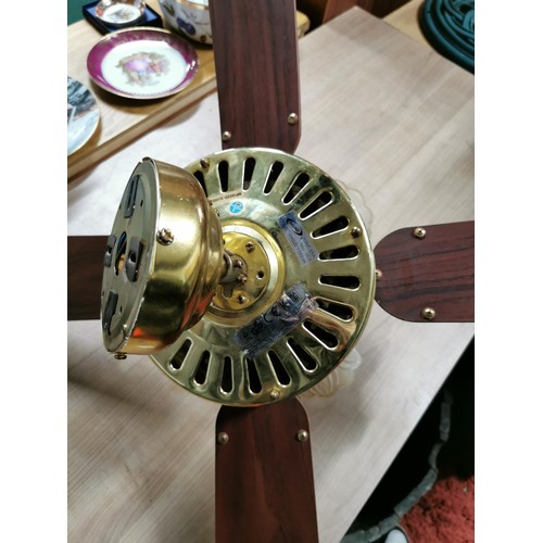 138 - Good quality vintage Encon fan ceiling light with brass fittings & three glass shades. Model 5TD42, ... 