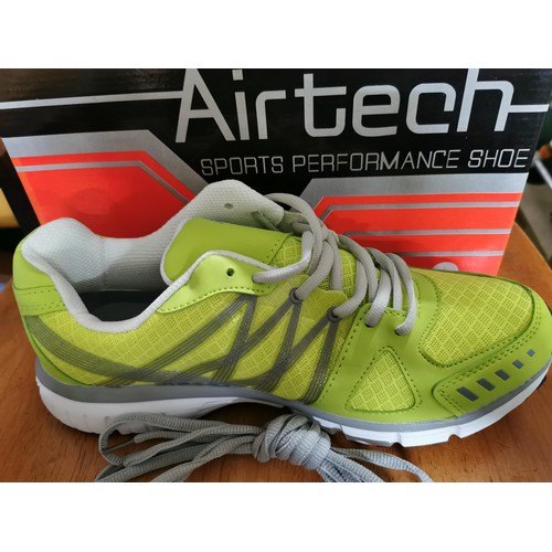 155 - Pair of Brand New Size 10 Air Tech trainers in lime green, grey & white - Boxed