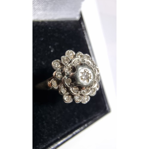 374 - Hallmarked 9ct yellow gold cluster ring inset with 26 small diamonds equating to 0.406ct in excellen... 