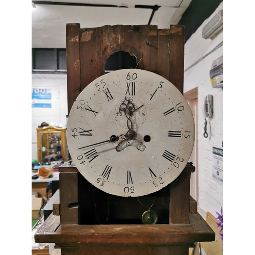 200 - Large oak antique long case striking grandfather clock complete with weights. has a cupboard to the ... 