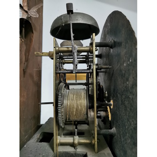 200 - Large oak antique long case striking grandfather clock complete with weights. has a cupboard to the ... 