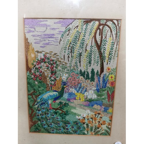 201 - 2x good quality vintage framed & glazed embroidery showing good intricate detail. Largest measures 4... 