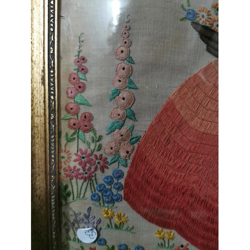 201 - 2x good quality vintage framed & glazed embroidery showing good intricate detail. Largest measures 4... 