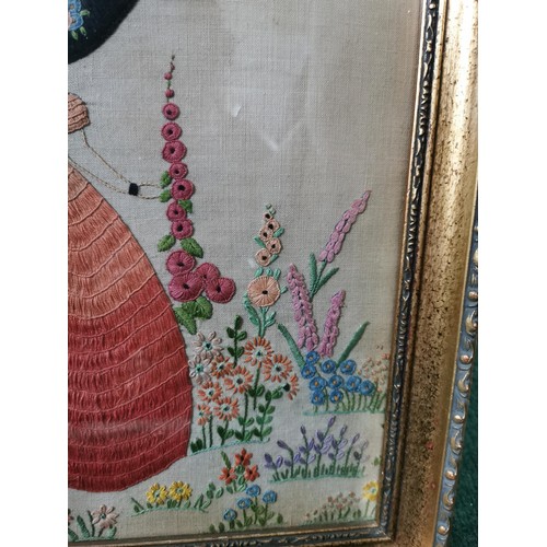 201 - 2x good quality vintage framed & glazed embroidery showing good intricate detail. Largest measures 4... 