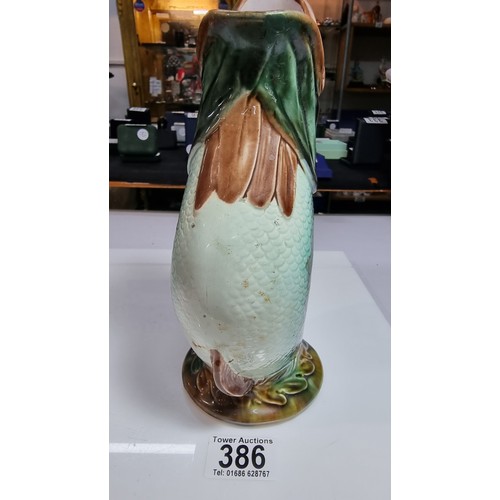 386 - Rare victorian hand painted majolica fish glug jug in excellent clean condition with no damage prese... 