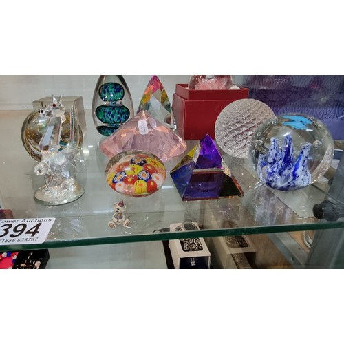 394 - Large quantity of various paperweights along with two rare victorian Price's fairy lamps in blue and... 