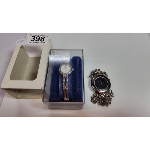 398 - Boxed sekonda ladies watch and a time change watch with an interesting metal strap