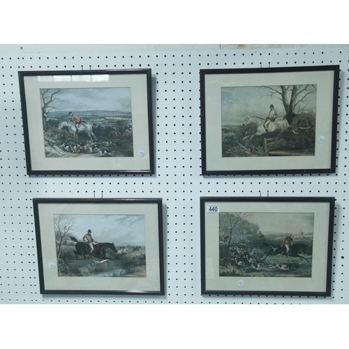 440 - Antique set of 4x hunting scene prints inc The Chase, The Kill etc, all framed and glazed. Height of... 