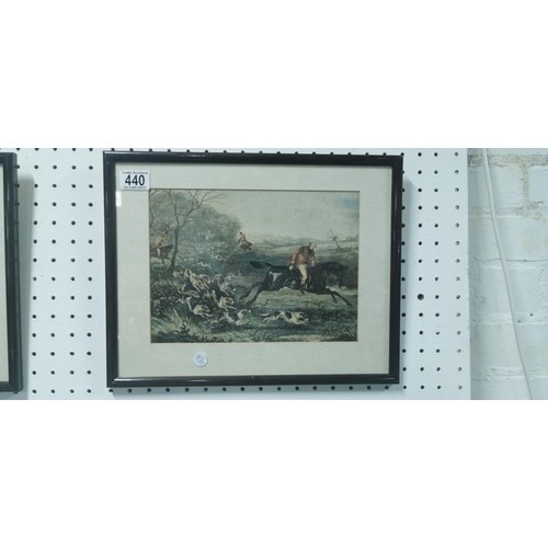 440 - Antique set of 4x hunting scene prints inc The Chase, The Kill etc, all framed and glazed. Height of... 