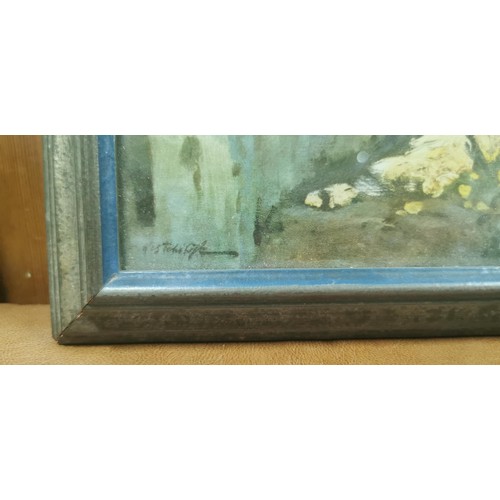 439 - 2x framed and glazed vintage watercolours along with a gilt framed and glazed oil painting. The wate... 