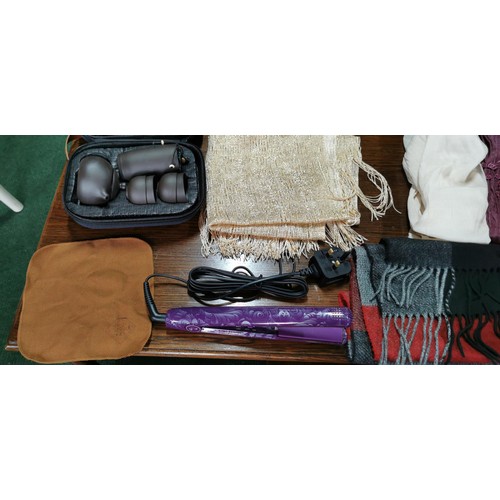 450 - Mixed lot inc very good quality of scarfs in various materials, GHD hair straighteners and miniature... 