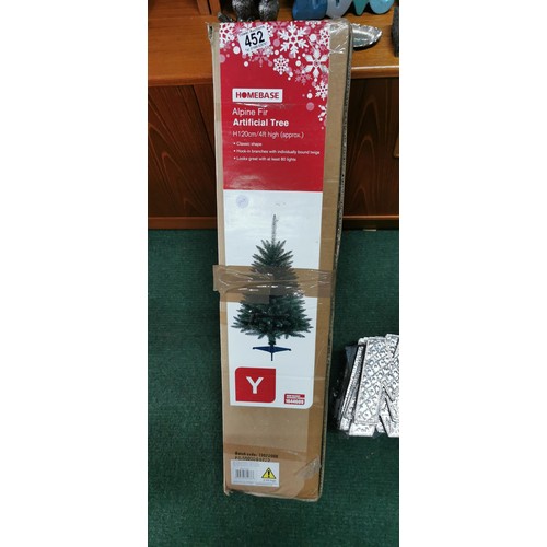 452 - Boxed Christmas Tree - Alpine Fir 4FT along with a large qty of metal Christmas signs which reads 