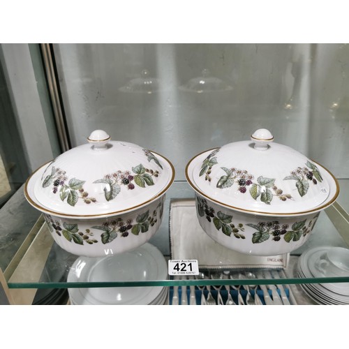 421 - Pair of matching Royal Worcester lidded tureens with a blackberry and bramble design. Measures 15cm ... 