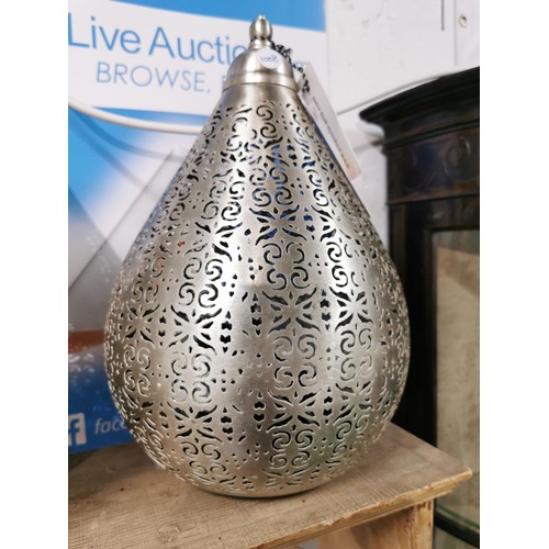 425 - Pair of modern hand crafted silver tone metal Indian pare shaped lamps from Emporio - Arts. Largest ... 