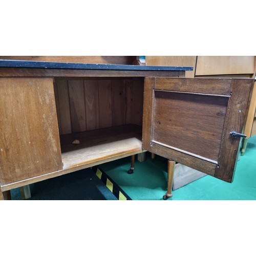 488 - Antique mahogany wash stand with a marble surface and a tiled back containing 5 good tiles by T & R ... 