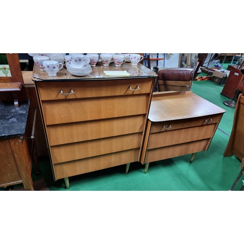 489 - Vintage retro mid century 5 drawer chest and dressing table with three drawer to the base by Avalon ... 