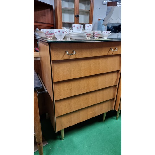 489 - Vintage retro mid century 5 drawer chest and dressing table with three drawer to the base by Avalon ... 