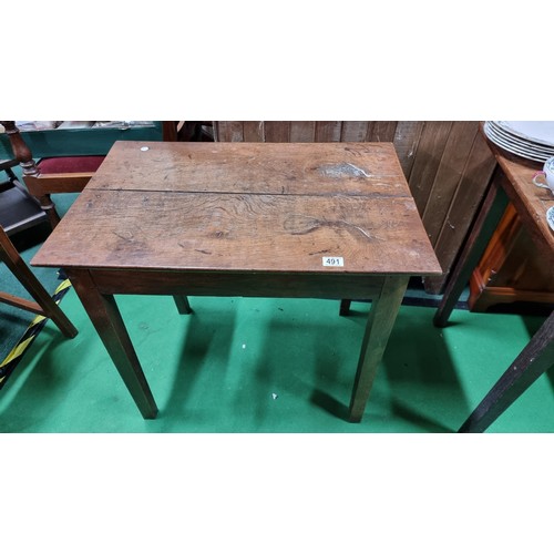 491 - Antique georgian solid oak table with a plane design with a good patenia  height 67cm width 76cm dep... 