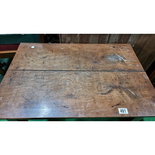 491 - Antique georgian solid oak table with a plane design with a good patenia  height 67cm width 76cm dep... 