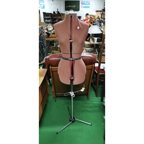 462 - Vintage dress makers mannequin with adjustable bust and waste on an extending stand with measurement... 