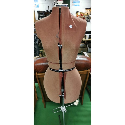 462 - Vintage dress makers mannequin with adjustable bust and waste on an extending stand with measurement... 