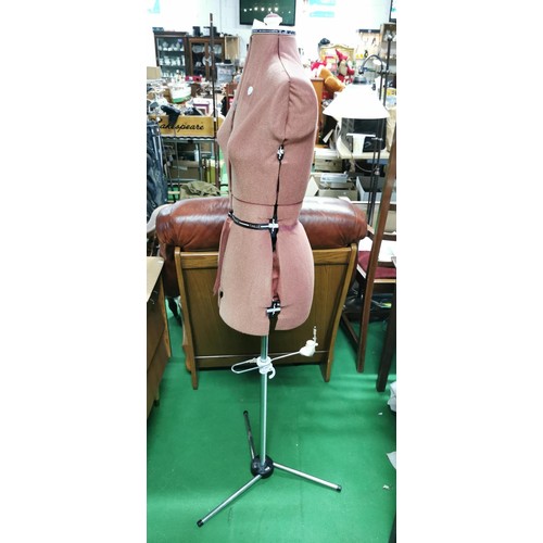 462 - Vintage dress makers mannequin with adjustable bust and waste on an extending stand with measurement... 