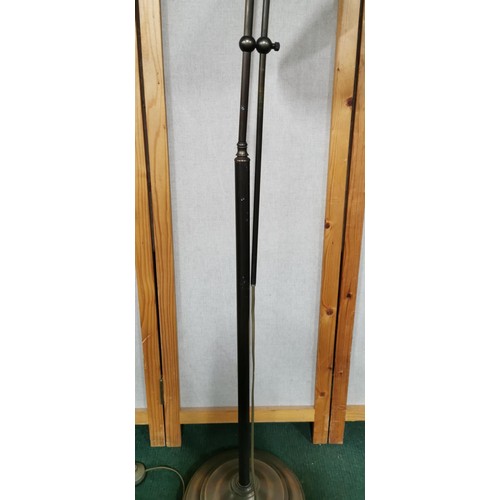 468 - Modern reproduction of an antique industrial floor standing lamp with white frosted glass cone shape... 