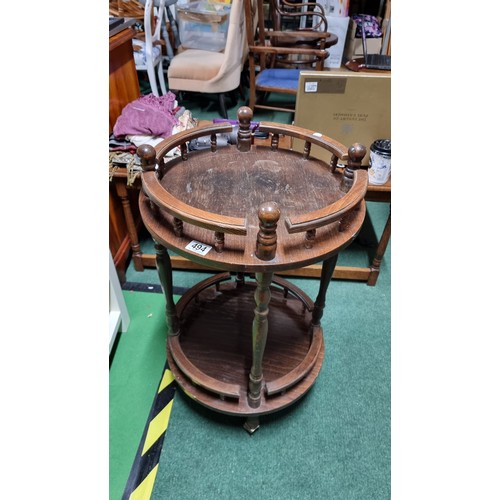 494 - Vintage solid oak galleried drinks table on castors height of 76cm diameter 46cm