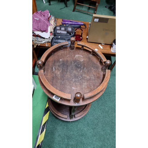 494 - Vintage solid oak galleried drinks table on castors height of 76cm diameter 46cm