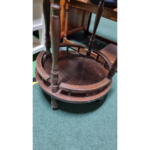 494 - Vintage solid oak galleried drinks table on castors height of 76cm diameter 46cm